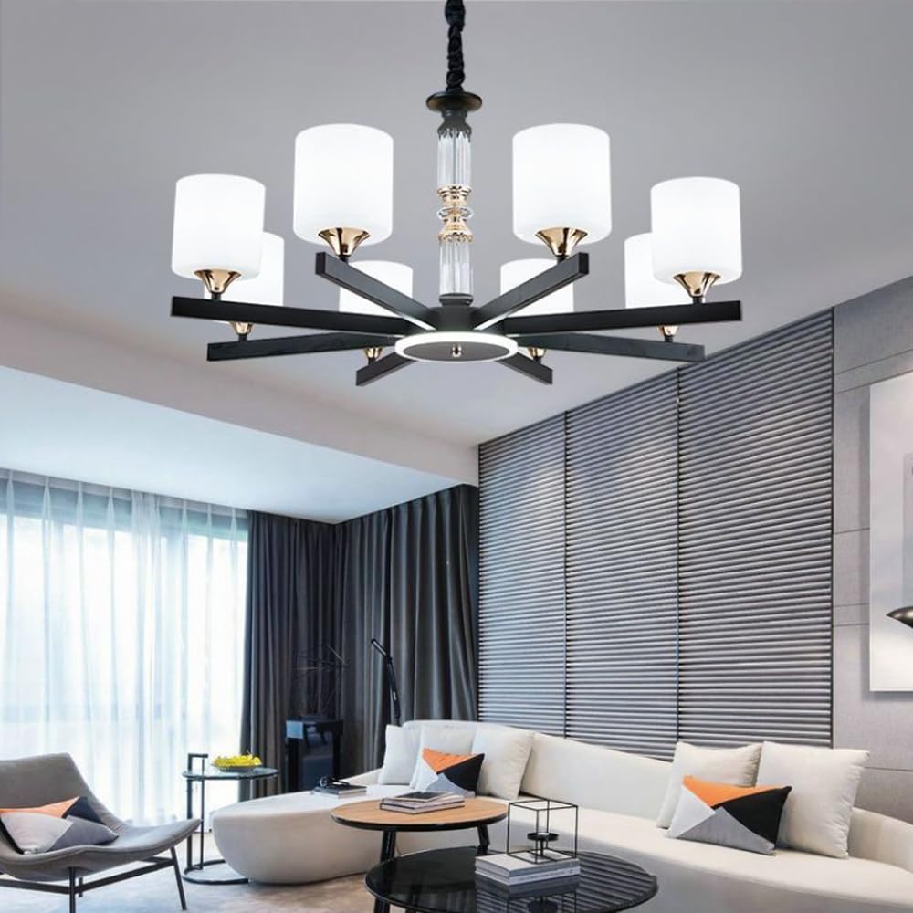 Lampes suspendues à chaîne réglable en fer forgé et verre dépoli