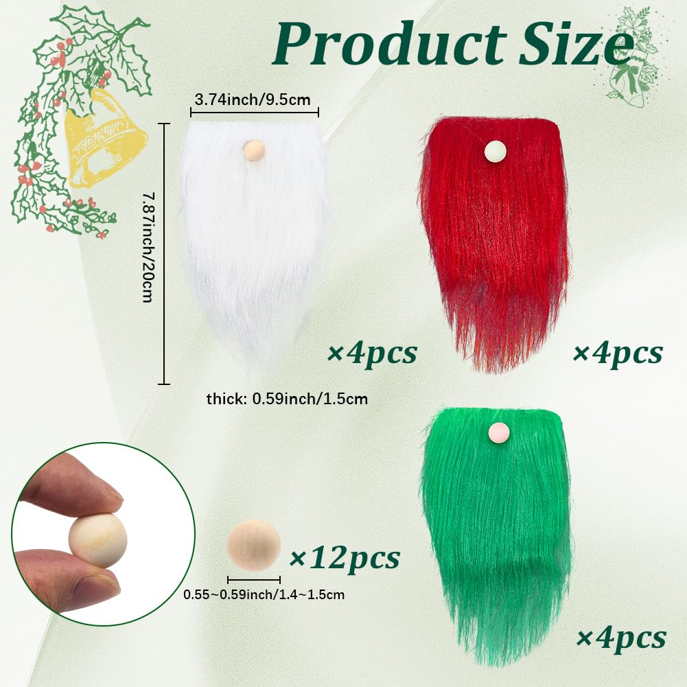 SOFPLATE 12 Sets 3 Colors Gnomes Beard Kit Christmas Gnome Beard and Nose White Red Green Faux Fur Fabric Unfinished Wood Balls Decorations for DIY Crafts Party Halloween Easter Festival Ornaments - Image 2