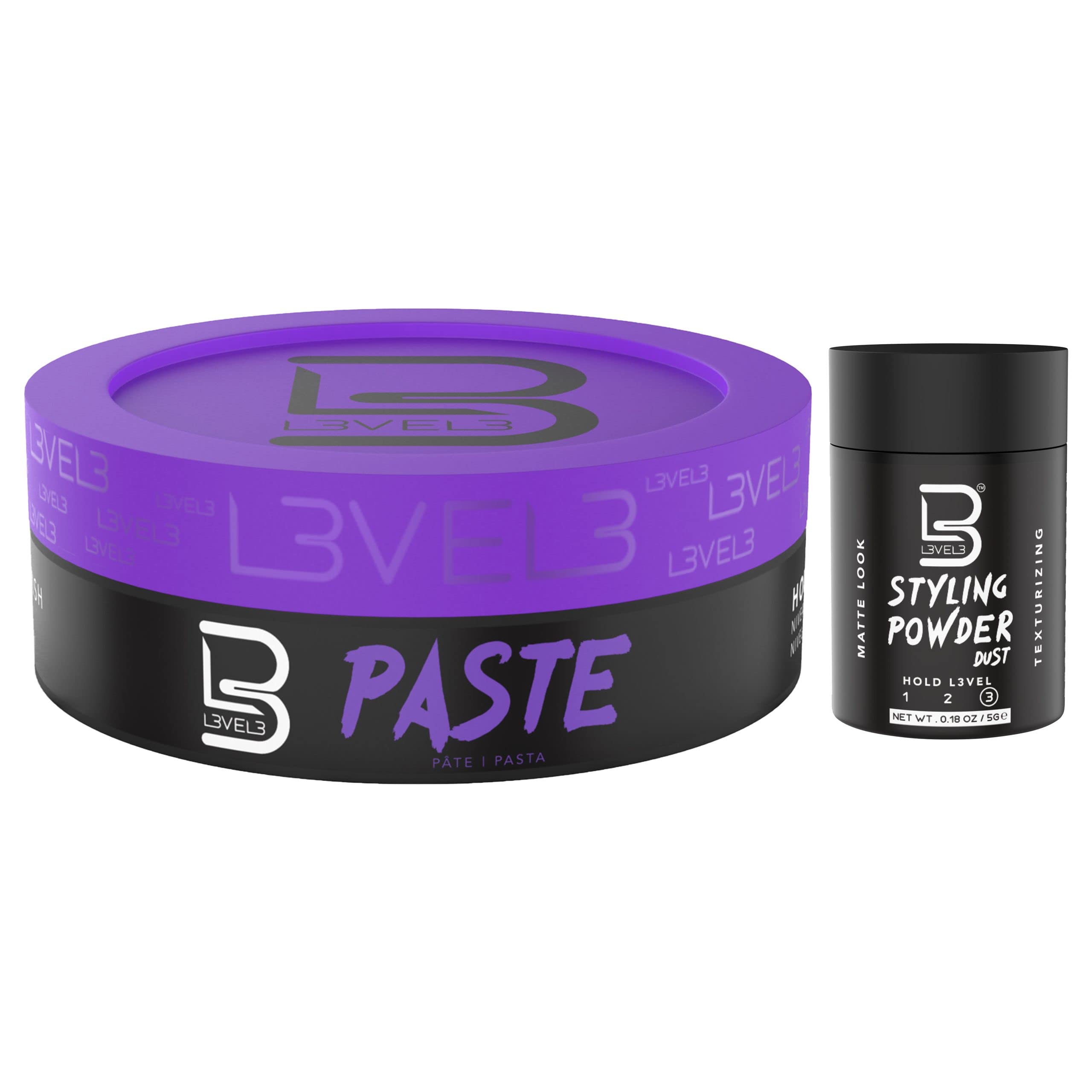 L3 Level 3 Paste - Long-Lasting Hold - Improves Strength and Volume of Hair - Protects Against Hair Damage - Level Three Men Styling Product (Sample Powder Included, Paste) 147.87 ml (Pack of 1) Paste