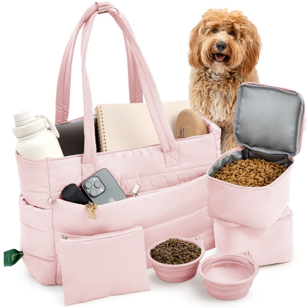 Borsa da viaggio per cani Puffer per mamme - Borsa per pannolini per cani con ciotole per animali domestici e conservazione degli alimenti o borsa per tutti i giorni - Regali di Natale per la mamma