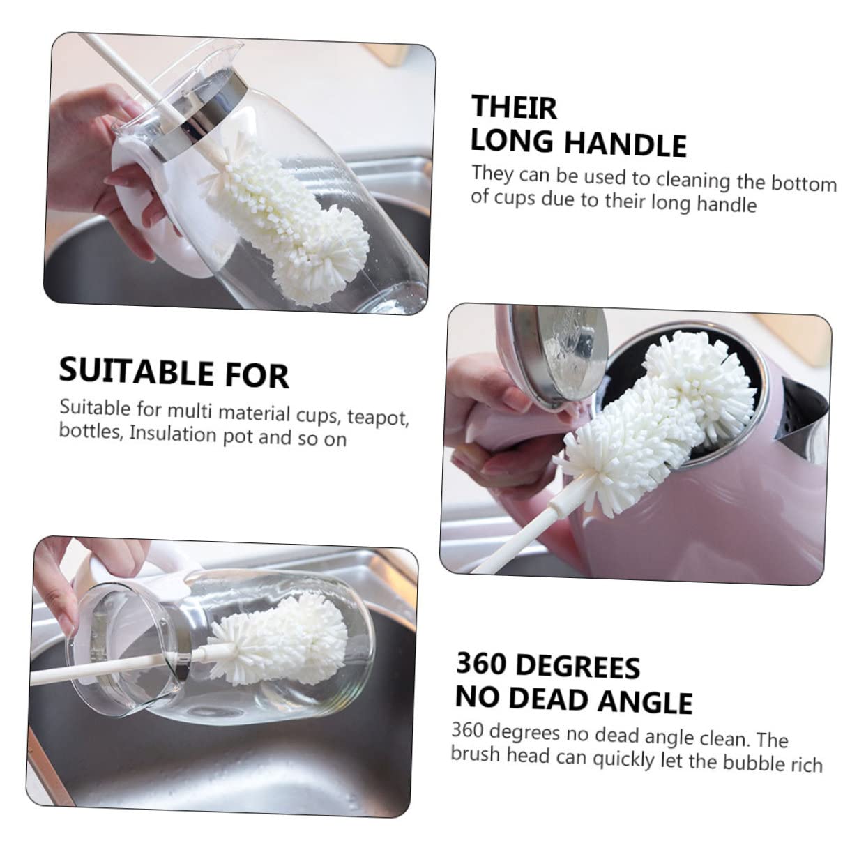 2 Series Cepillo para Limpieza De Biberones Y Botellas Mango Herramienta De Limpieza De Cocina para Biberones Y Accesorios De Bebés 2 Piezas*2