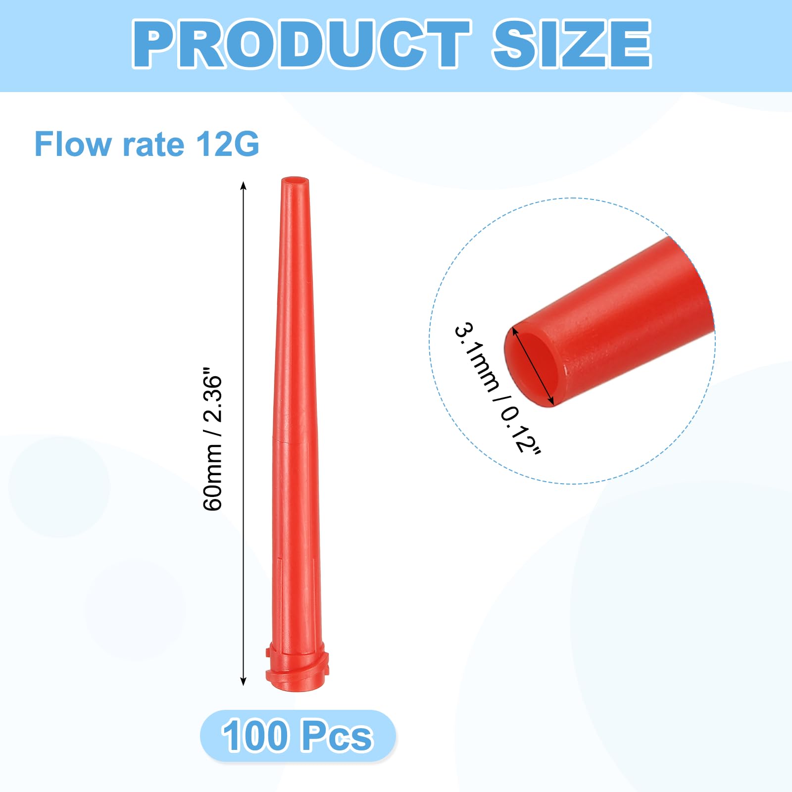 QUARKZMAN 100 Stück Kunststoff Dosiernadeln Stumpfspitze Konische Dosiernadel 12G TT Dispenserspitze 60mm Kegelförmiger Pinhead Dosierkanüle für Öl Klebstoffe Nachfüll Applikator Leim Rot