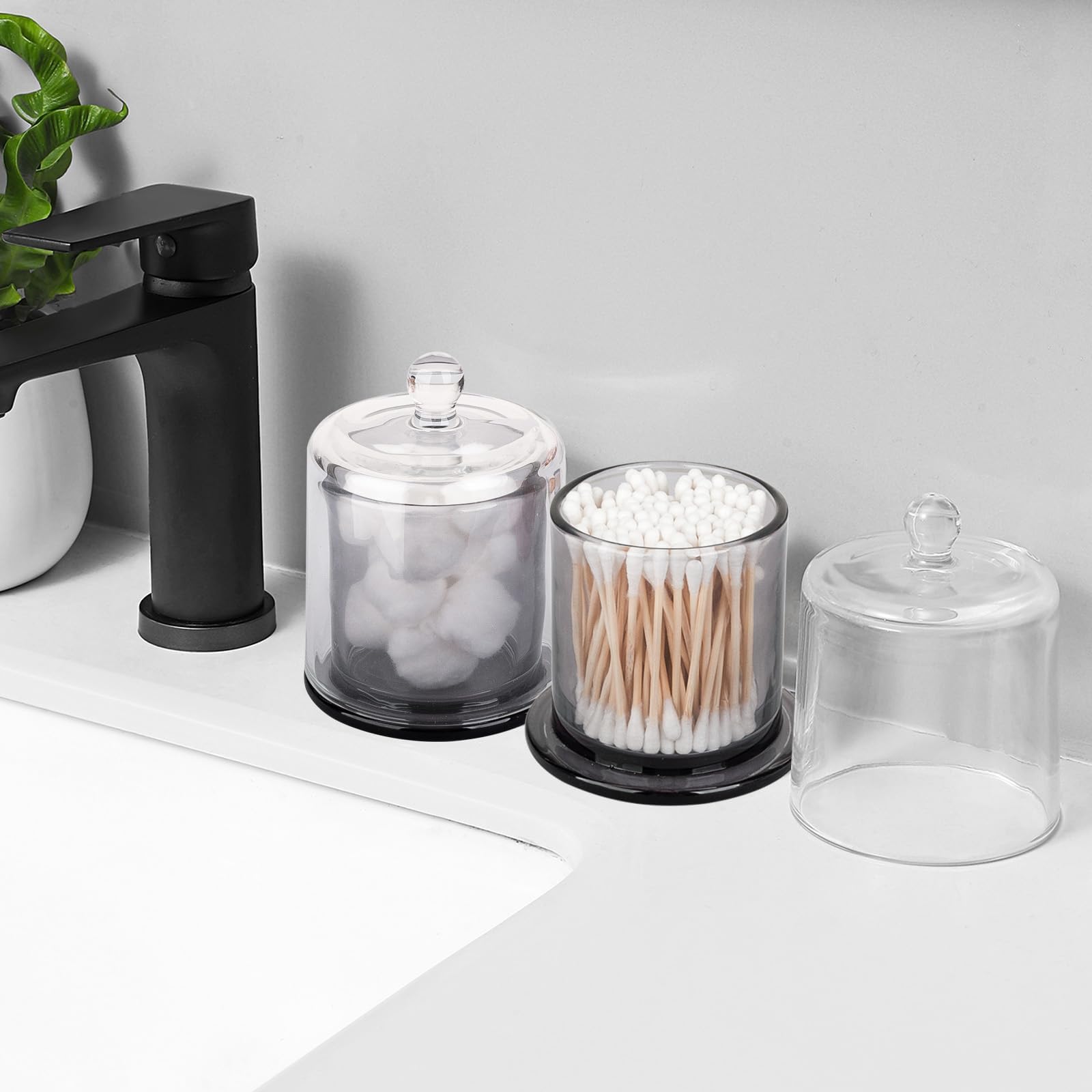 Set Di 2 Contenitori In Vetro Spesso Con Coperchio Per Cotone Fioc E Accessori - Barattoli Trasparenti Da Bagno 8,5x14 Cm - 2