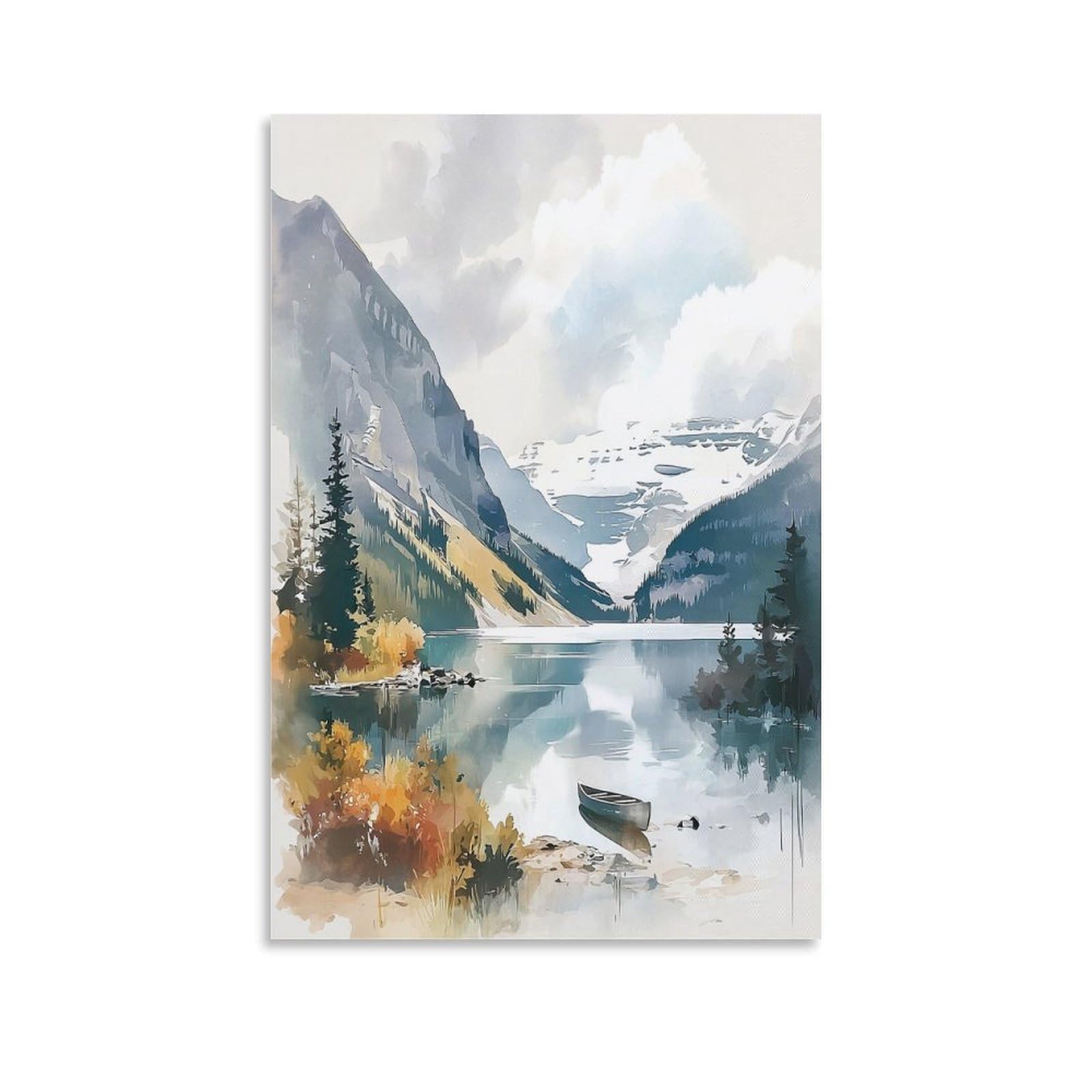 XWYMXZ Lake Louise Minimalist 20x30inch(50x75cm) Vintage Travel Poster Watercolor Canvas Art
