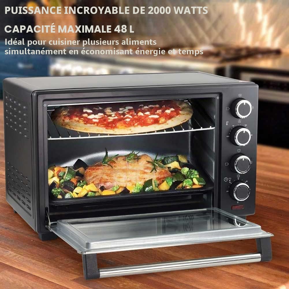 Bakaji Four électrique avec ventilation, capacité 48 litres, puissance 2000 W, température jusqu'à 230°, 4 fonctions avec lumière intérieure, fonction minuterie rotative