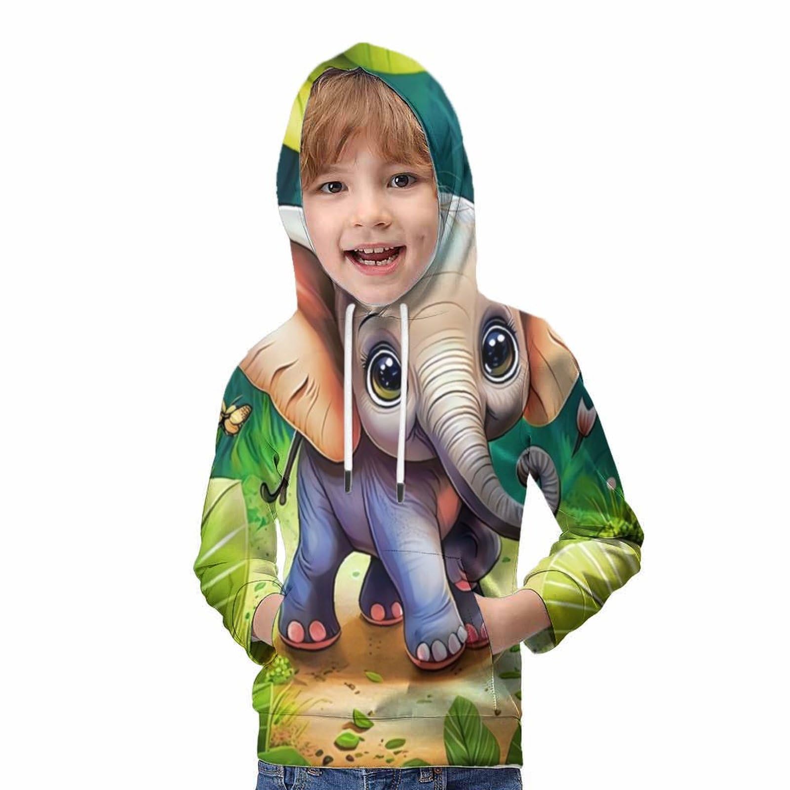 Elefante Sudaderas con Capucha para Niño Y Niña Impresión En 3D Linda Jerséis Sudadera Ligera Sudadera con Cordón Y Bolsillos 6-15 Años