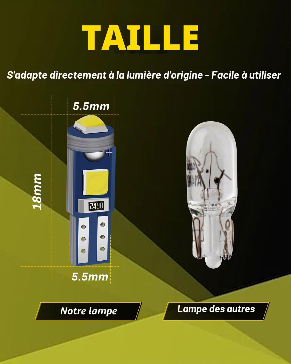 YONGMING Ampoule LED T5 74 W3W 2721 3030 SMD Blanc Tableau Bord 12V | 120LM Par Ampoule, Éclairage 360° Sans Zone Sombre Pour Compteur Intérieur Auto Installation Facile