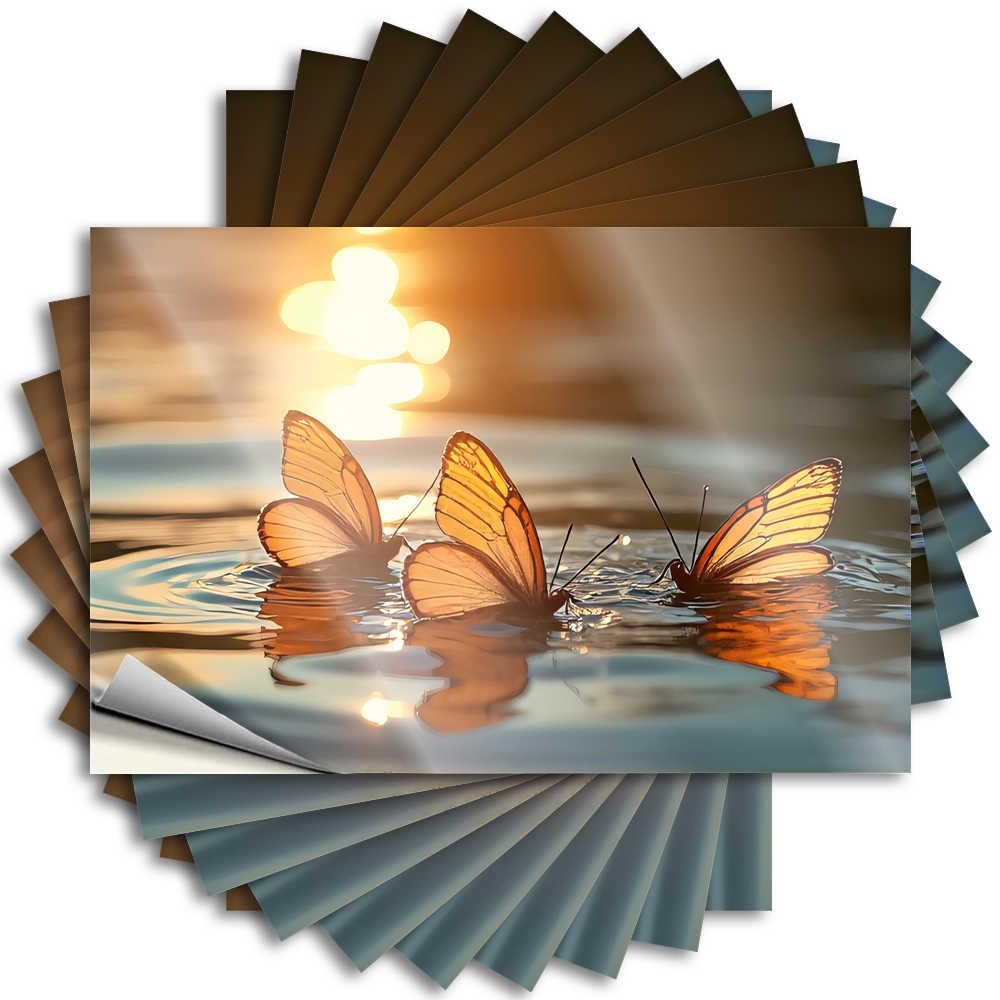 Pool Decorations Outdoor Tattoo Durable Hat | Golden Butterflies At Sunset Reflections Plush Self Adhesive Sticker for Ideas DIY(6X9CM)