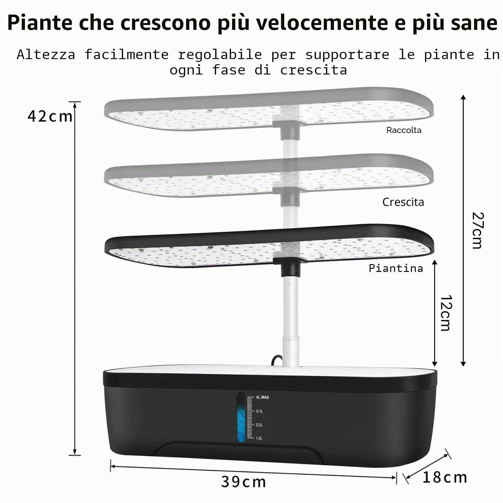 Sistema Idroponico per Germogli 52 Posti, Lampada LED Full Spectrum 24 W, Serbatoio 4 L con Timer Automatico e Irrigazione Intelligente per Fiori, Ortaggi e Piantine