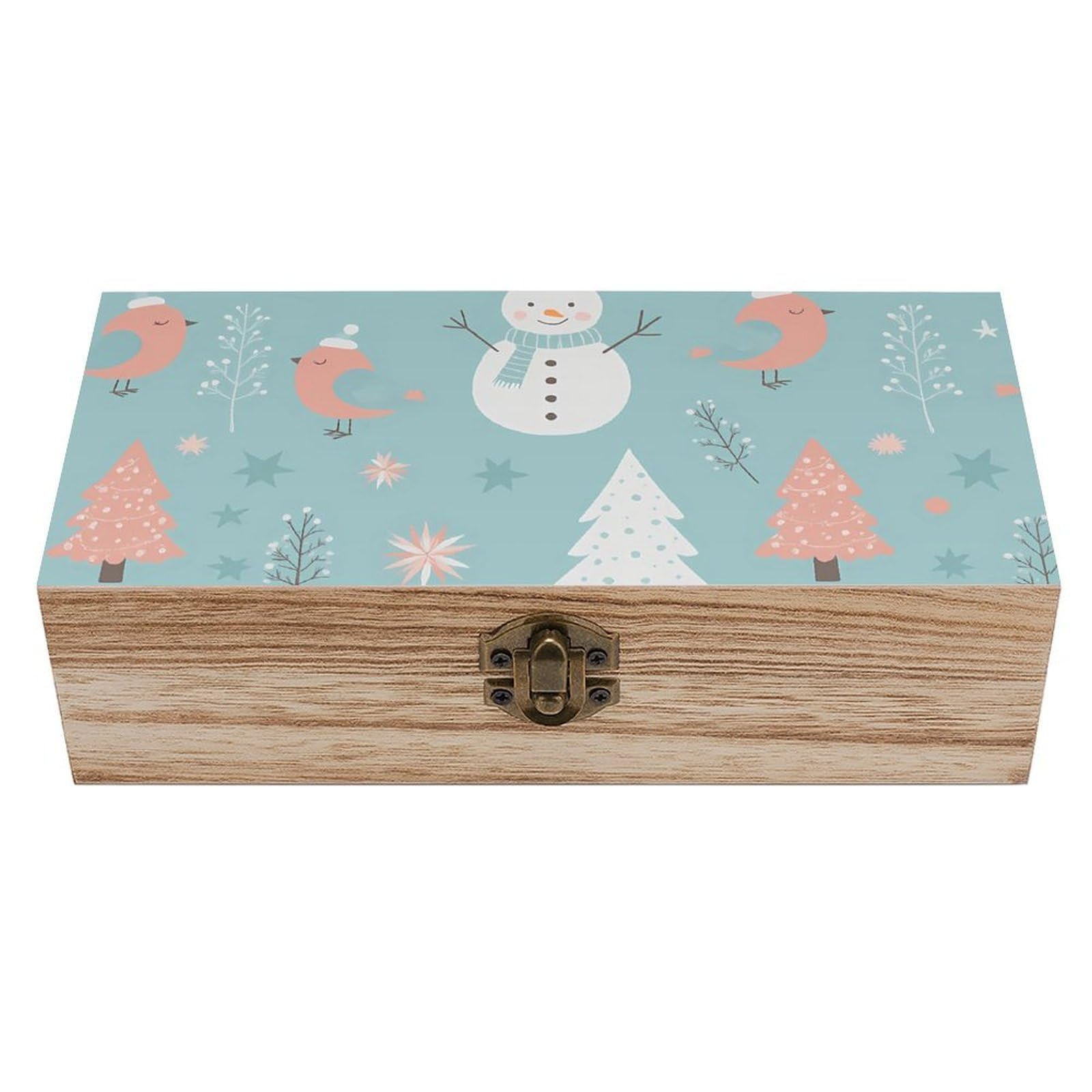 HLBSDM Christmas Fox And Snowman Retro Wooden Storage Box Jewelry Art Gift Boxs Decorative Keepsake Boxes