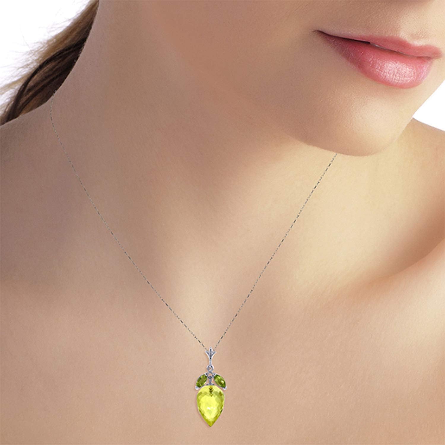 Galaxy Gold GG 14K Solid Gold, Natural Lemon Quartz and Diamond Pendant Necklace for Women - 14-24 Inch Available, Fine Jewelry for Women