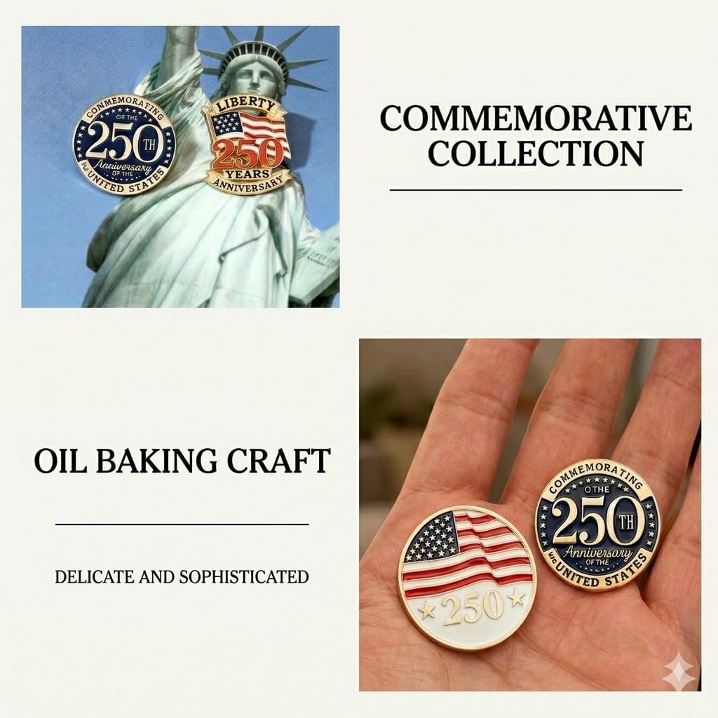 4Pack USA 250th Anniversary Pins, 250th Merchandise - Alloy Metal Enamel Patriotic Lapel Pin for July 4th, Independence Day, Semiquincentennial Commemorative Badges for Men Women, Hats, Bags, Gifts