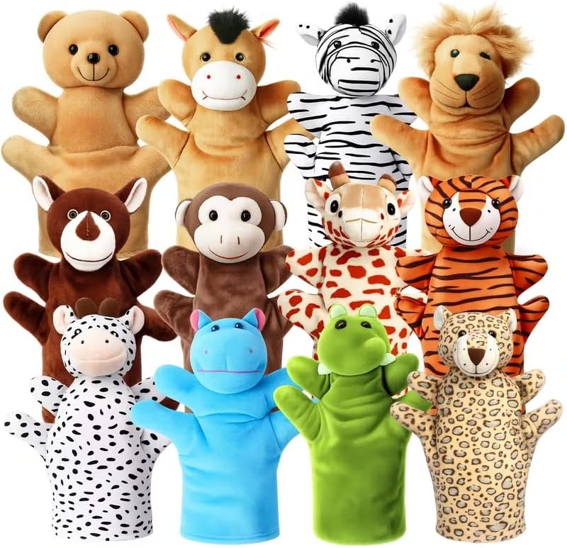 Animal Puppet Zoo Plush Animal Puppet Elephant Giraffe Bear Monkey Zebra Plush Puppet Toy Adult Performance Theater Storytelling Teaching Role Playing 2pas (Random)