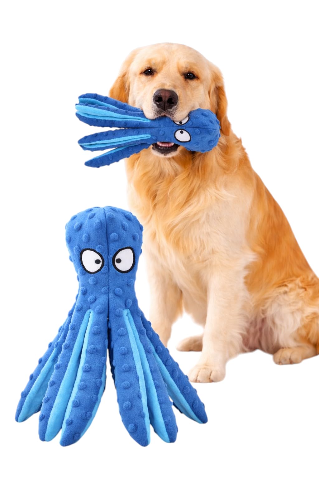 GTAN PET CARE Octopus Dog Toy β No Stuffing Plush Dog Toy with Squeaker Head & Crinkle Tentacles β Durable Interactive Dog Toy for Small, Medium & Large Dogs (Blue)