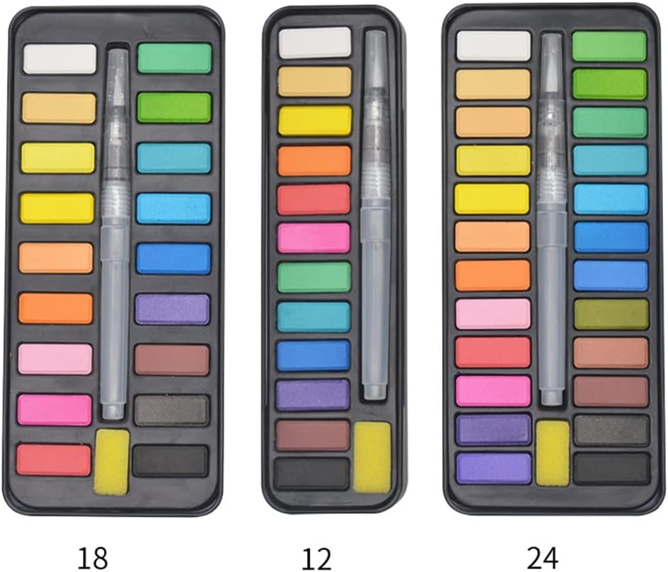 12/18/24 Colors Solid Watercolor Paint Set Portable Metal Box With Water Color Brush School Professional Art Supplies(12color) image 2