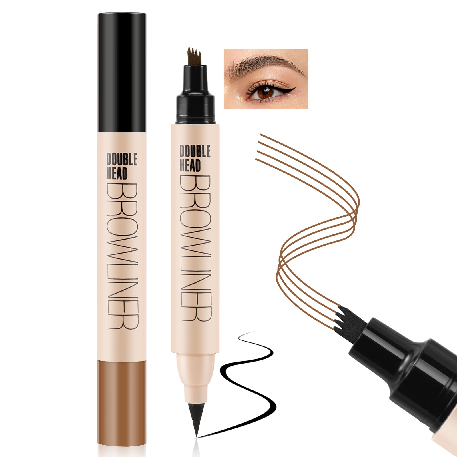 Boobeen Lápiz de Cejas Resistente al Agua, 2 en 1 Lápiz Líquido para Delinear y Microblading de Cejas con Aplicador de Punta de Micro-Forquilla, Crea Cejas de Aspecto Natural y Delineado Suave de Ojos