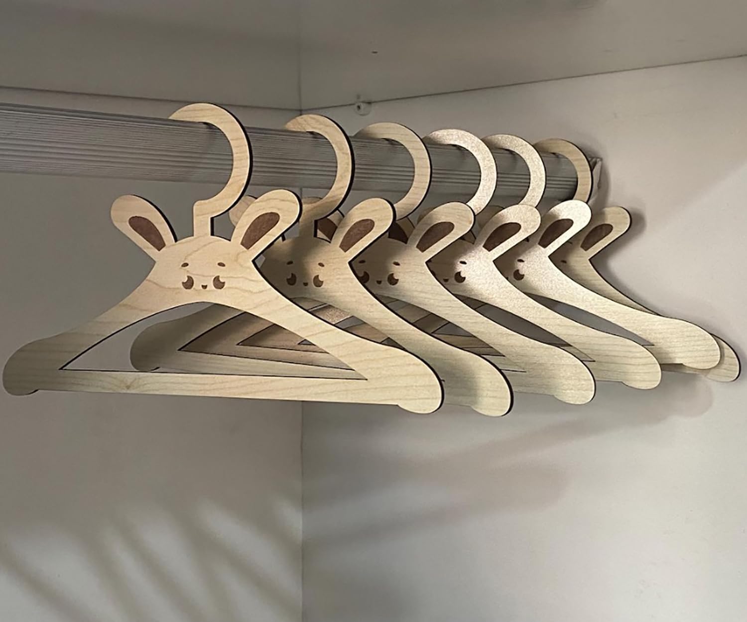 Curious Button Set of 5 pcs Wooden Animal Baby Hanger, Bunny Kids Closet Hangers, Cloths Organiser for Wardrobe, Baby Banny Hangers for Nursery Closet Storage, Cloth Organiser for Wardrobe