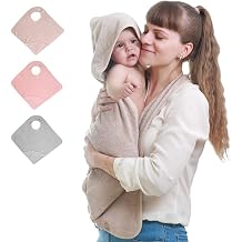 KELRICER Hooded Baby Towels for Newborn, Hands Free Baby Hooded Bath Towel, Oversized Baby Towel with Super Absorbent 100% Cotton, 35.4 * 35.4 Inch Full Coverage Kids Bath Towel Khaki