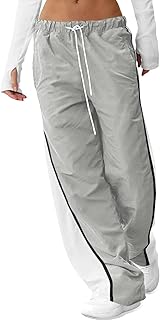 Women's Baggy Wide Leg Track Pants Casual Drawstring Elastic Waisted Color Block Workout Y2K Active Pants