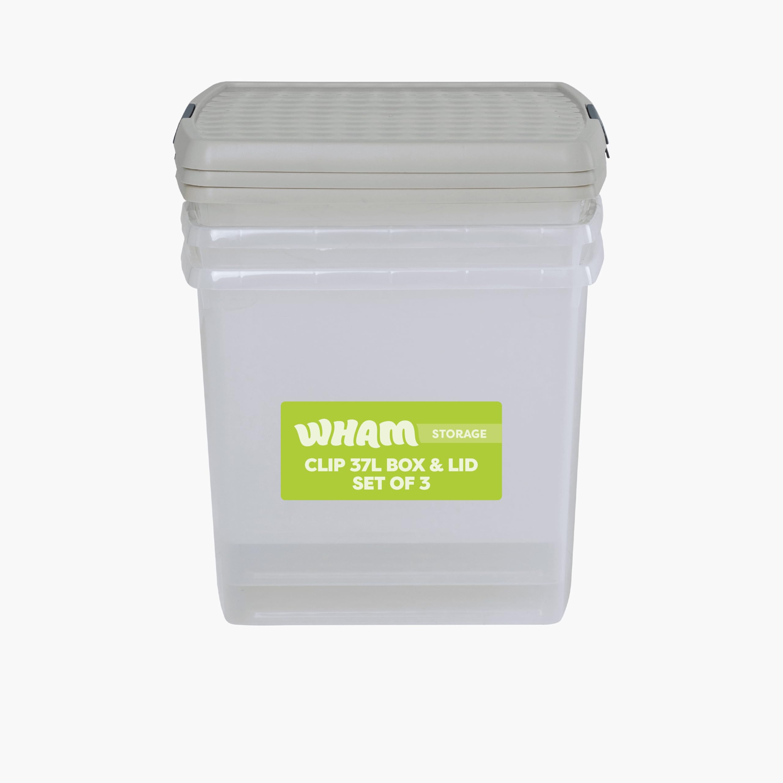 Wham 37L Square Plastic Storage Box - Stone