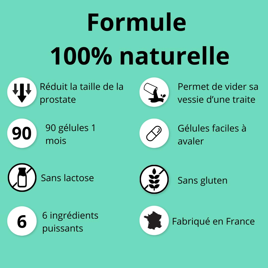 Formule Prostate - 90 gélules - Hautement dosée - Prunier d'Afrique + Saw Palmetto + Guggul + Pépin de courge + Tribulus + Zinc - Fabriqué en France