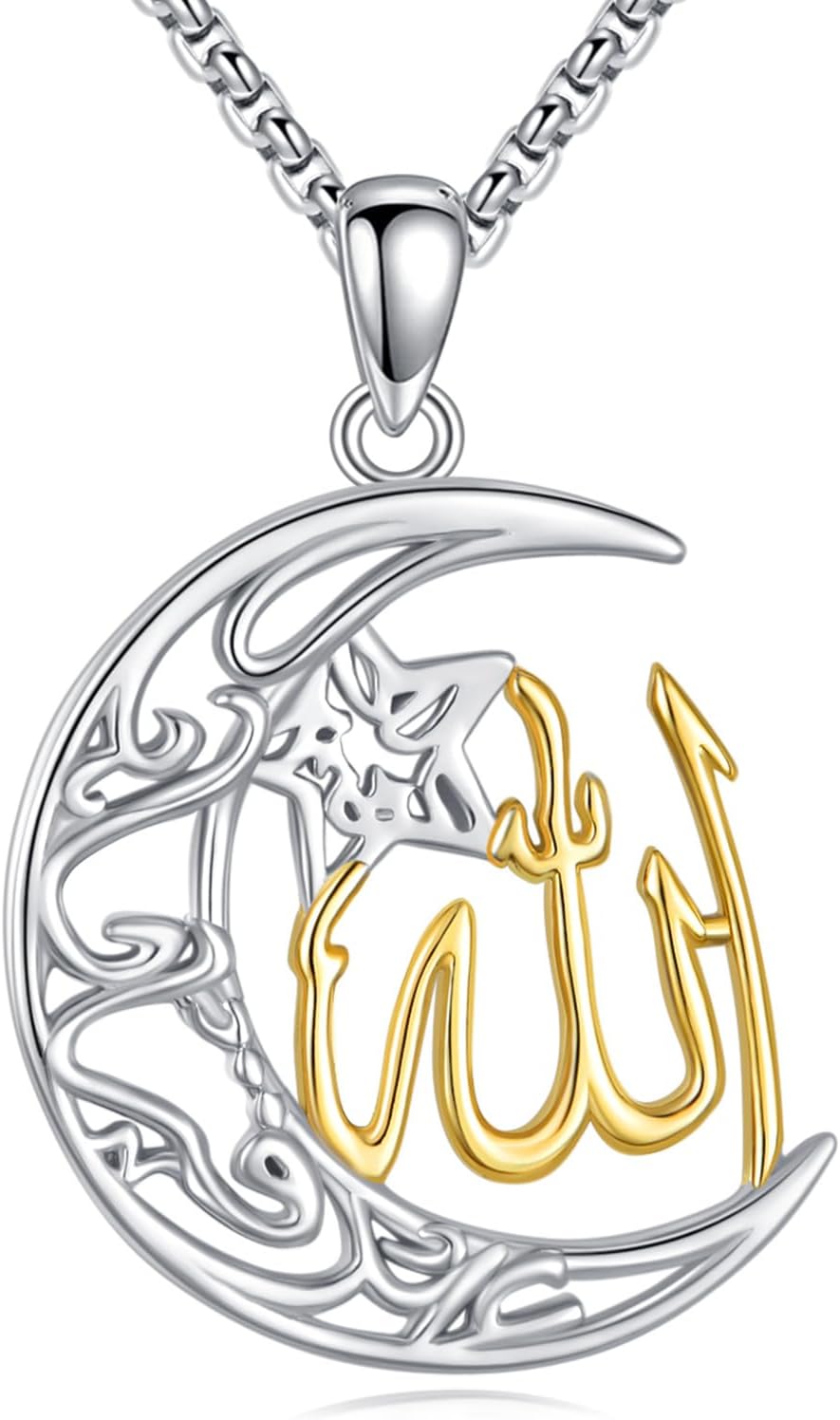 YAFEINI Allah Necklace Sterling Silver Islamic Pendant Arabic Jewelry for Women Mom