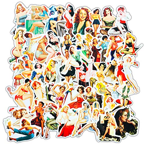 50 Pieces of Retro Beauty Self Adhesive Waterproof Stickers Notebook Luggage Skateboard Sexy Helmet Stickers Suitcase Sticker