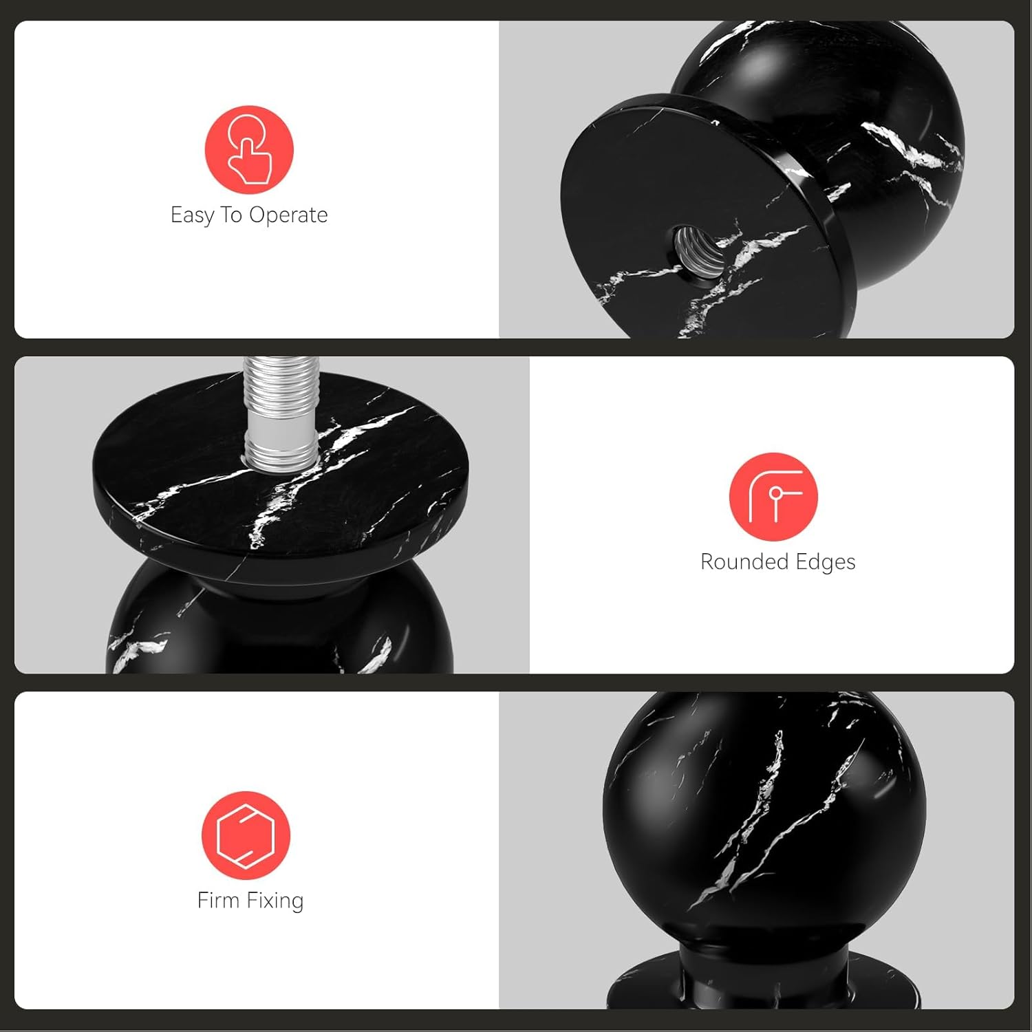 homdiy 10 Pack Black Marble Cabinet Knobs Black Round Drawer Knobs Kitchen Hardware Ball Dresser Drawer Handles 1 inch