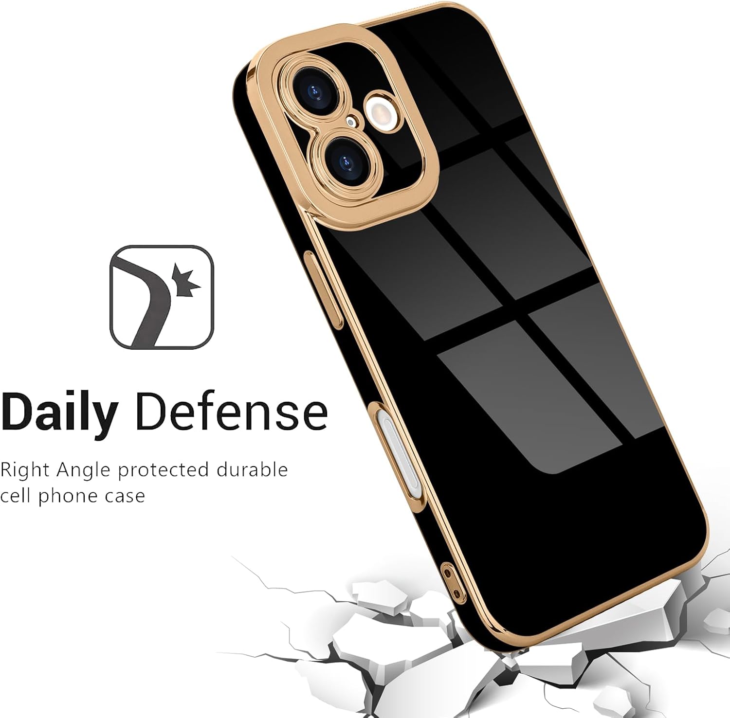 Lafunda Designed for iPhone 16 Plus Case Cute, Luxury Plating for Women Girls Gold Edge Soft TPU Bumper Cover with Camera Protection Shockproof Silicone Phone Case for iPhone 16 Plus, Black - Image 2