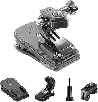 momerch Backpack Shoulder Strap Mount 360 Bag Clip Holder Attach with Quick Release Tripod Adapter Base Compatible with Go Pro Hero 12 11 10 9 8 7 6 and More Black