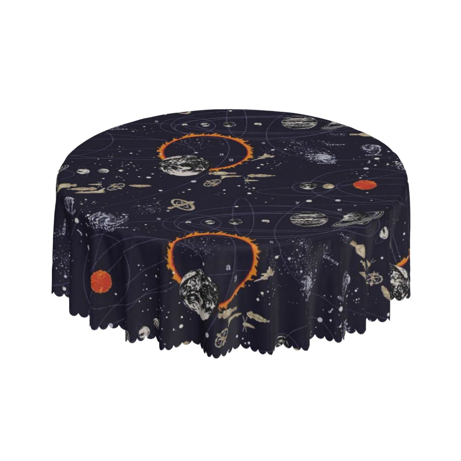 Lsjuee Space Satellites Geometry Galaxy Round Tablecloth 60 Inch Printed Washable Tablecloth for Dining Party Holiday Fall Home Decorative