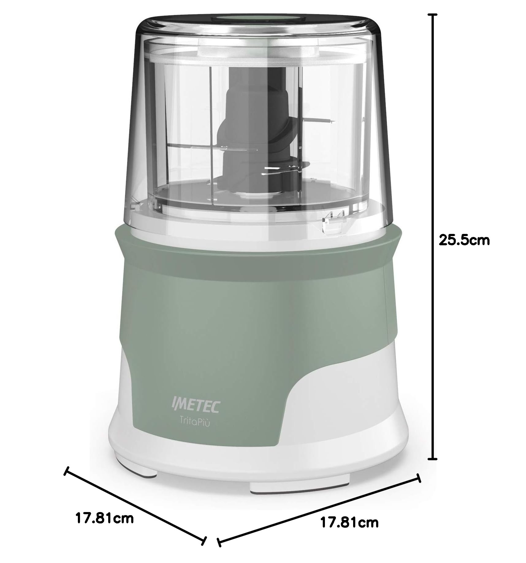 Imetec Tritapiù Tritatutto, 4 Lame in Acciaio Inox, Capiente Contenitore 600 ml, 18.000 Giri/min, Funzionamento a Pressione, 1000 W, Materiali BPA Free