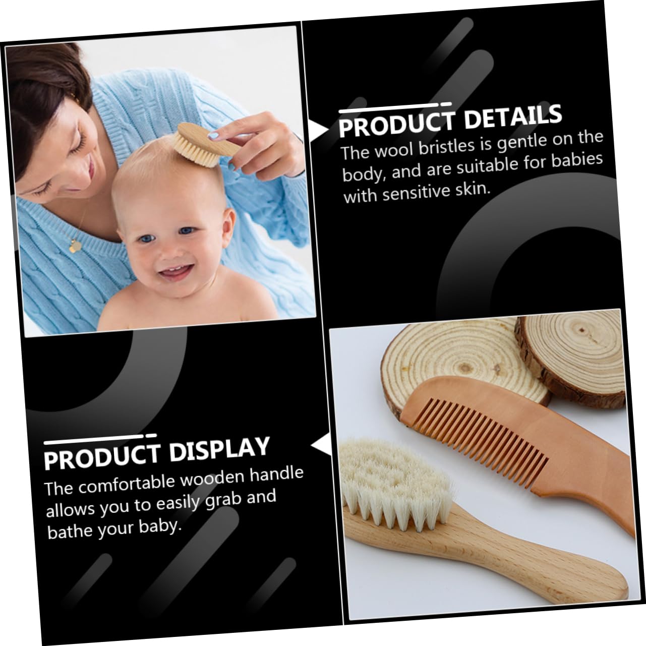 IWOWHERO Baby Bath Accessory Set Shampoo Brush Bathing Tool Wooden Comb for Gentle Scalp Care