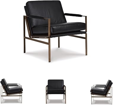 Signature Design by Ashley Puckman Mid-Century Modern Leather Accent Chair, Black