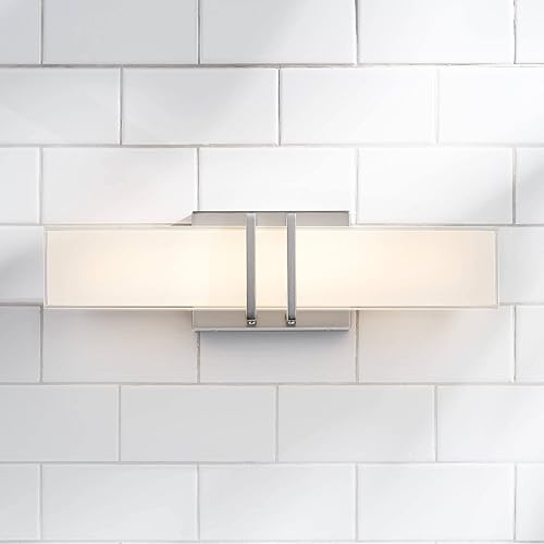 Miniatura 8 de Possini Euro Design Exeter - Lámpara de pared moderna Art Deco LED de níquel cepillado de metal plateado de 17 pulgadas de ancho, rectangular,