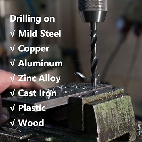 Miniatura 3 de Juego de 10 brocas helicoidales HSS de 1164 pulgadas, óxido negro M2, punta dividida de 135 grados, longitud completa para perforar en acero suave,