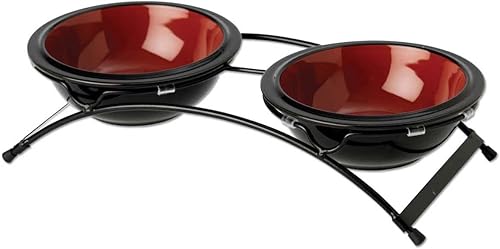 Petrageous 91457 Buddys Best - Comedero elevado para perros y gatos con marco de acero, antideslizante, de 13 x 5.75 x 3 pulgadas de alto, con 2