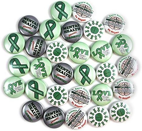 Mental Health Awareness Mini Buttons. (1" Pins, 30 Piece Set)