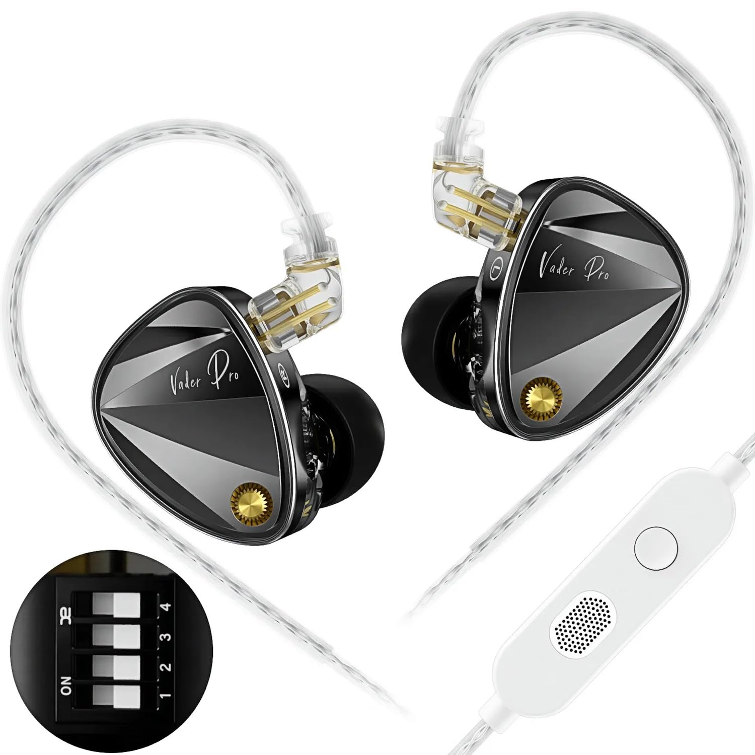 KZ Vader Pro Écouteurs intra-auriculaires à triple pilote dynamique pour moniteur intra-auriculaire 6 pilotes HiFi pour chanteur musicien ingénieur audio (avec microphone, version basse améliorée)