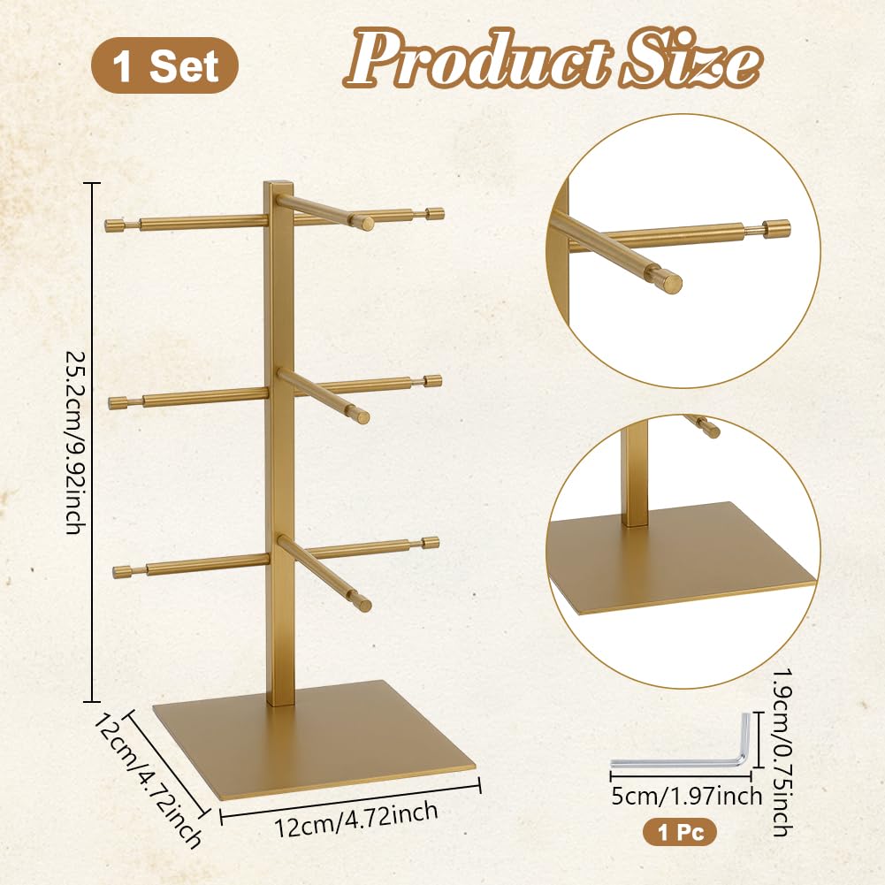 UNICRAFTALE Espositore per occhiali da sole a 3 livelli in acciaio inossidabile con base quadrata 12 x 12 x 25,2 cm, espositore per occhiali da sole, per casa, ufficio, boutique