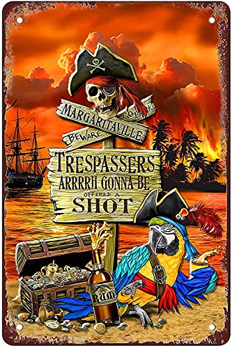 Retro Funny Metal Sign Sheet Signs Tin Sign,Parrot Pirate,Outdoor Home Wall Decoration,Size：8X12 #TOP15