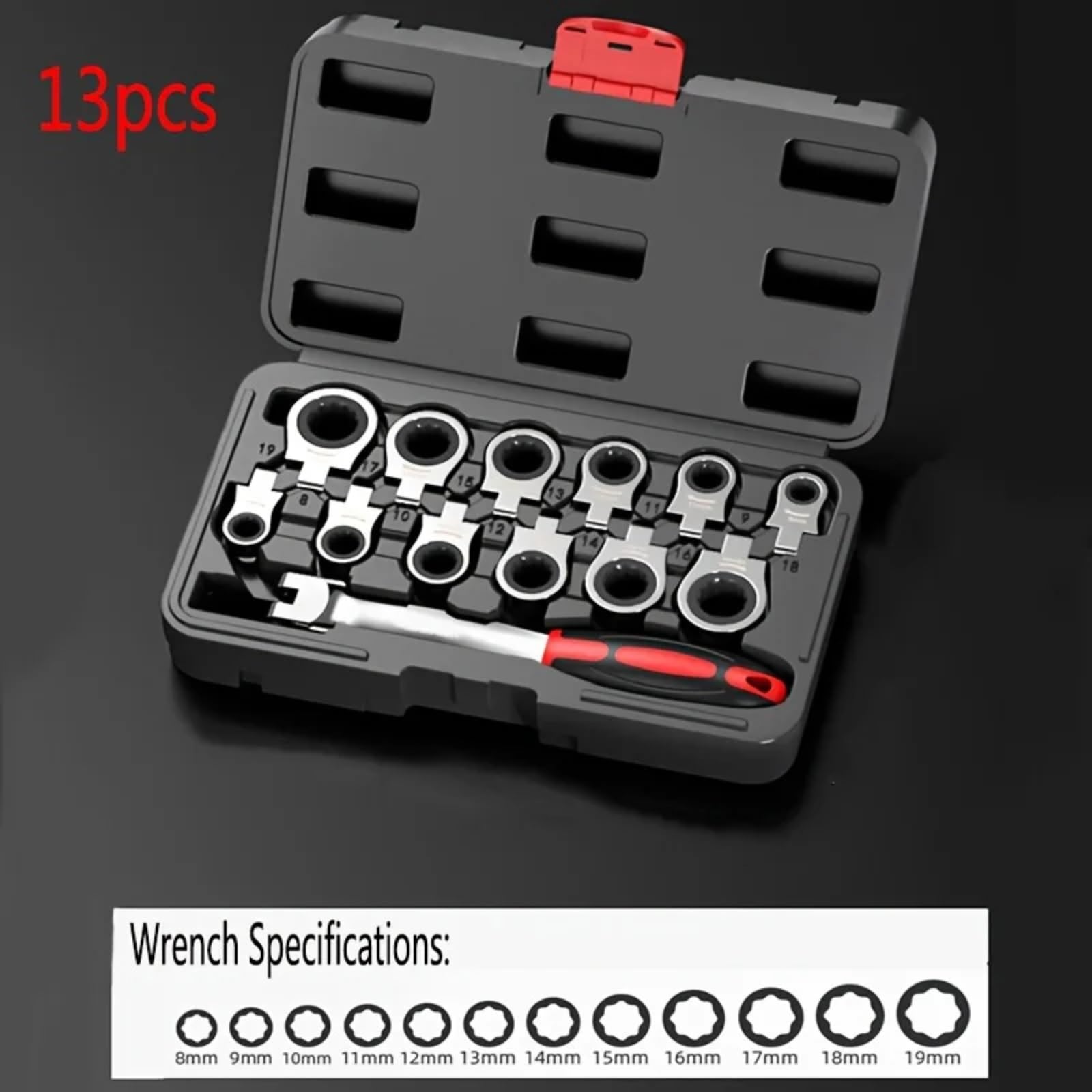 Kit di chiavi a cricchetto Set Da 13 Pezzi Set Di Chiavi A Cricchetto Sostituibili Con Testa Tremante Teste Intercambiabili In Acciaio Utensili Manuali Per Riparazione Auto
