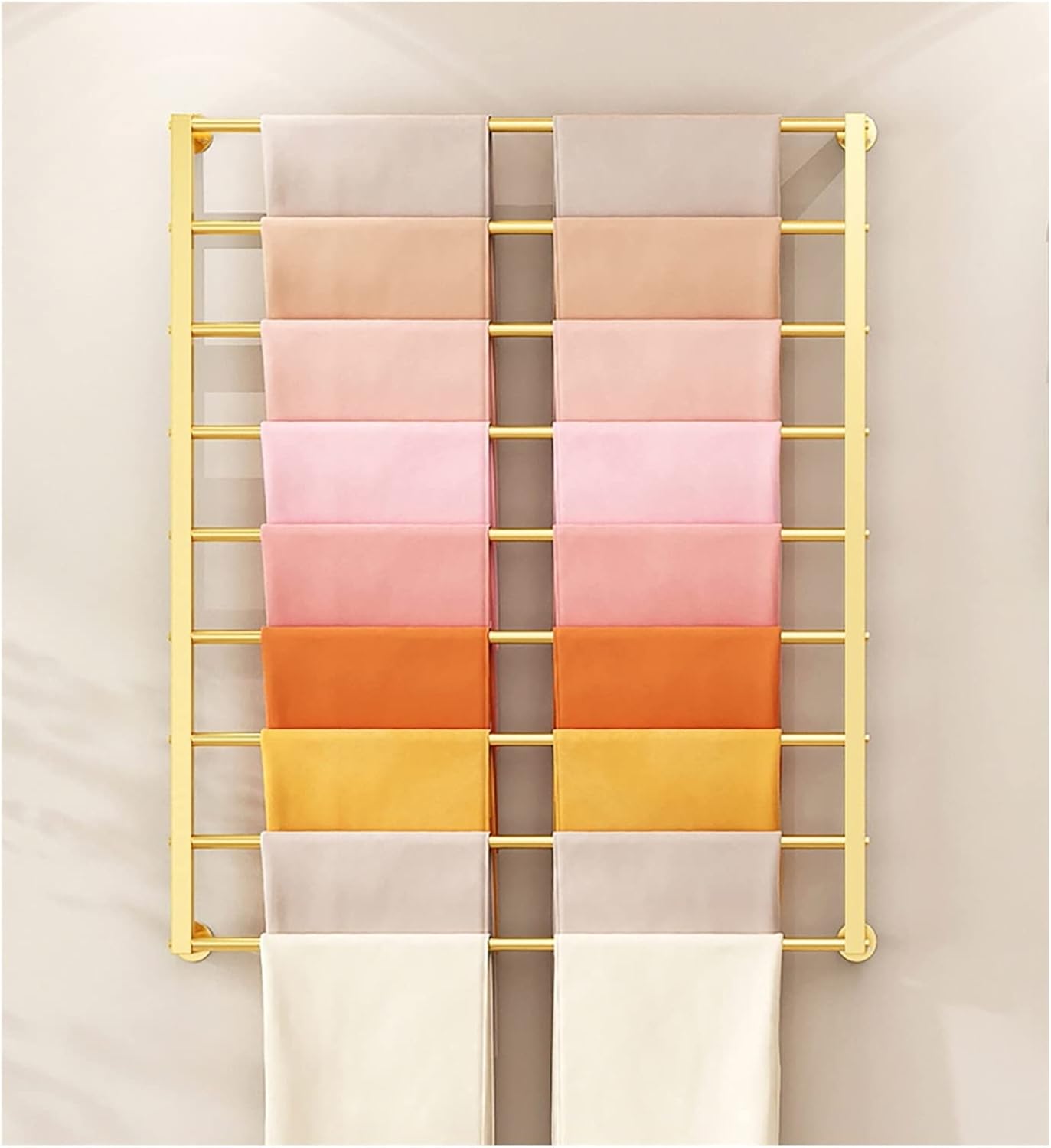 Scarf Organizer Stand Ribbon Holder Organizer Wall Mounted Metal Scarf Rack Stand, Modern 10 Tier Hijab Holder Organizer with Removable Crossbar, Clothing Store/House, Space Saver(Gold,80cm/31.5in)