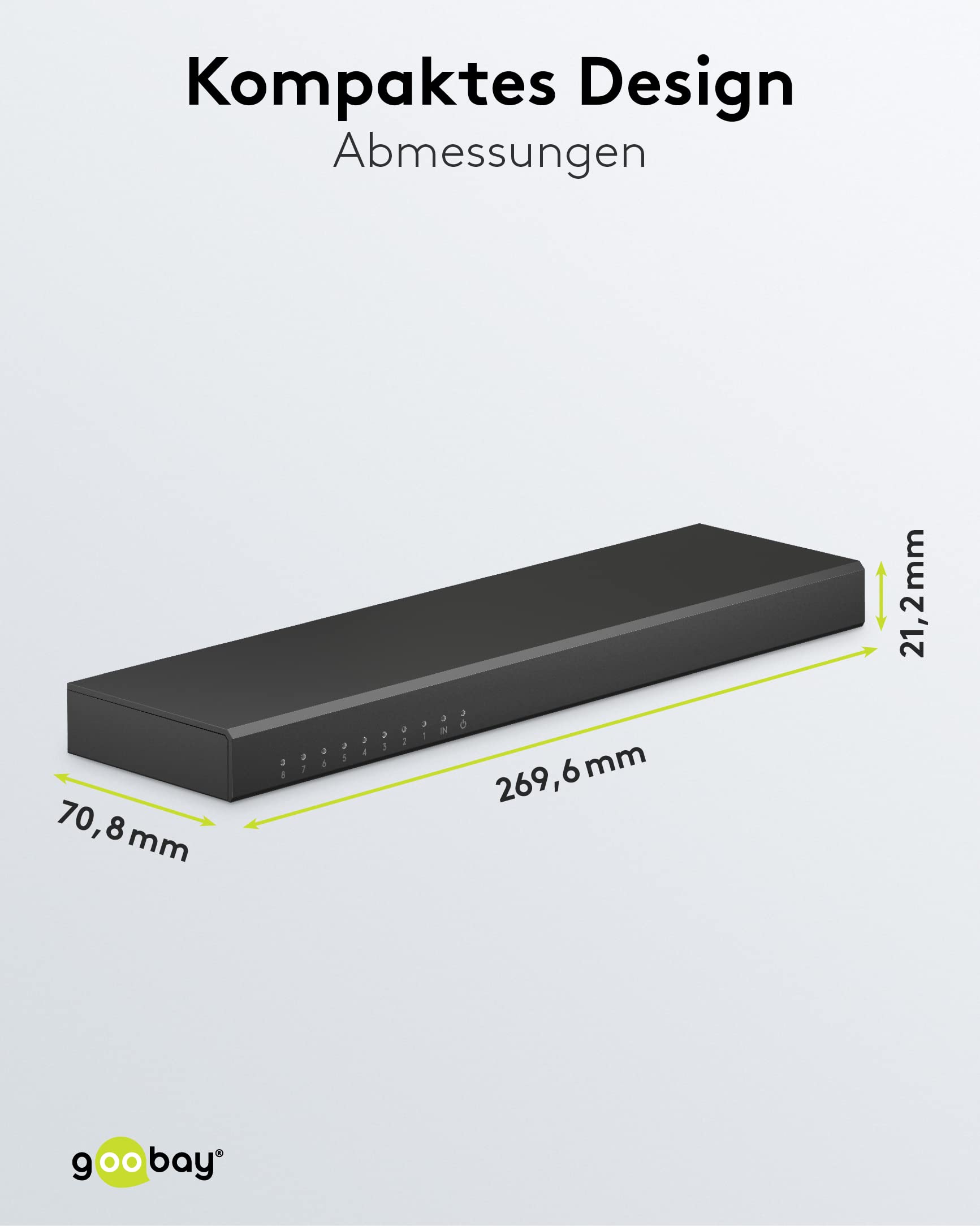 goobay Divisor HDMI 1 a 8/ Compatible con resoluciones de hasta 4 K a 60 Hz, 1 señal de Entrada HDMI a hasta 8 Salidas como TV, Monitor, proyector, PS5 y Xbox/Negro - 58484