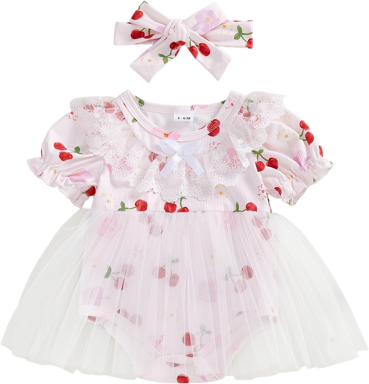 Infant Baby Girl Summer Outfit Short Sleeve Newborn Girls Tulle Romper Dress Bow Headband Set Spring Clothes