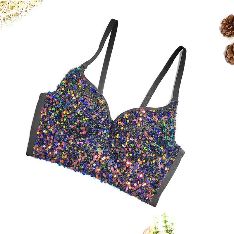 JSEIAJB Deep V-Neck Sexy Sequined Corset Gathered Triangle Cup Bra Super Short Nightclub Party Tube Top for Women