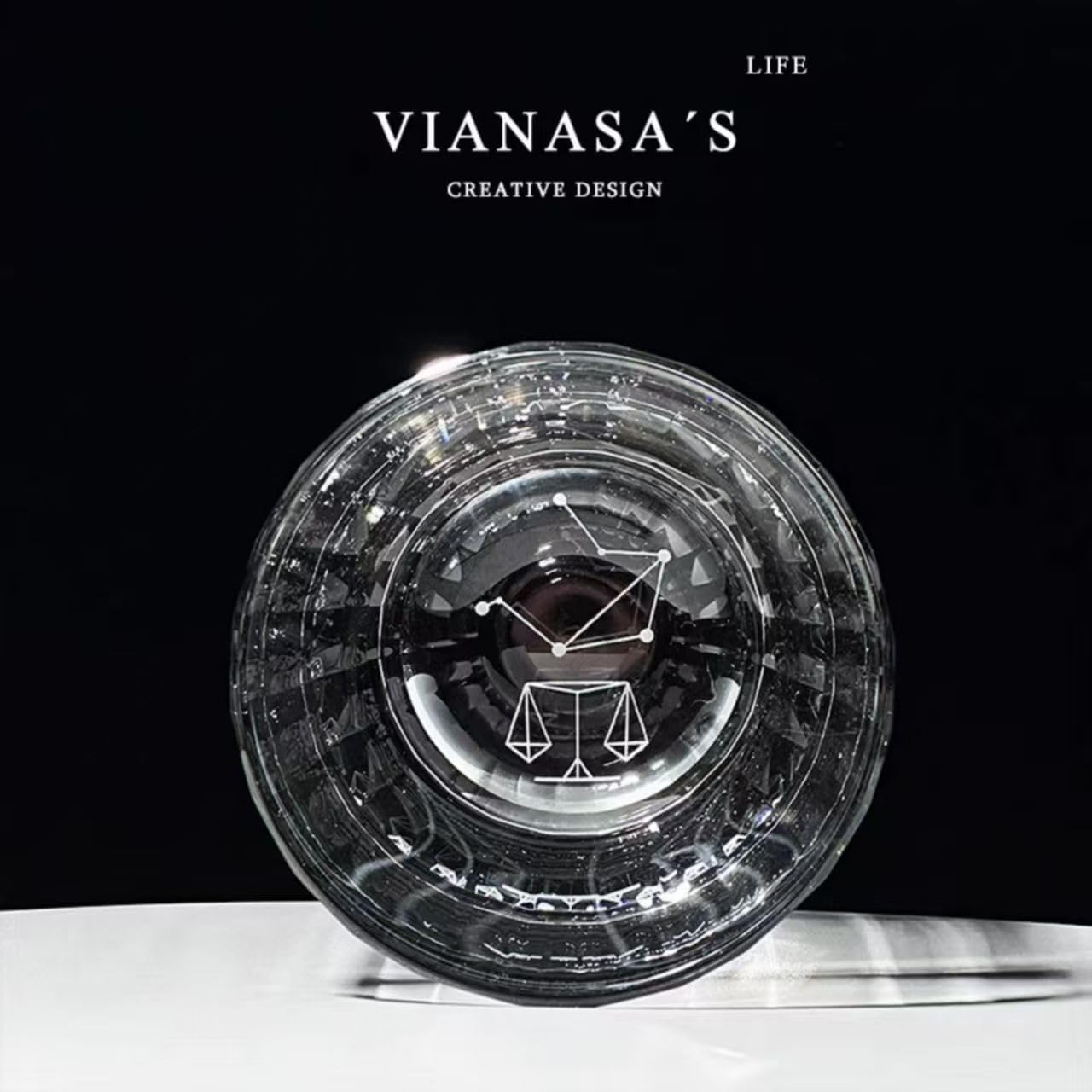 suigetsu Whiskey Crystal Glass | Hand Cut, Etched Twelve Constellations & Astrology/Horoscope-Inspired Design Tumblers for Juice, Water Home Bar Horoscope Gifts 10oz (Libra)