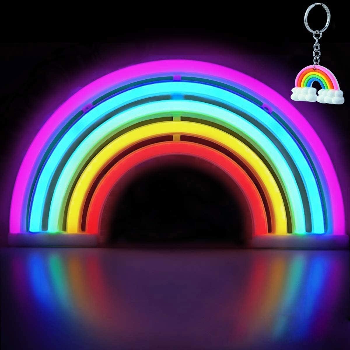 XIYUNTE Rainbow Neon Signs for Wall Decor, USB or Battery Operated Rainbow Neon Lights for Girls Room, Bedroom, Party, Classroom, Wedding Home Decor, Kids Night Light Gifts