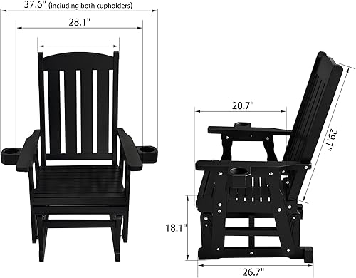 Miniatura 2 de Fortune Candy Planeador de madera para patio para una persona, con respaldo alto y asiento contorneado profundo, madera de abeto maciza, resistente