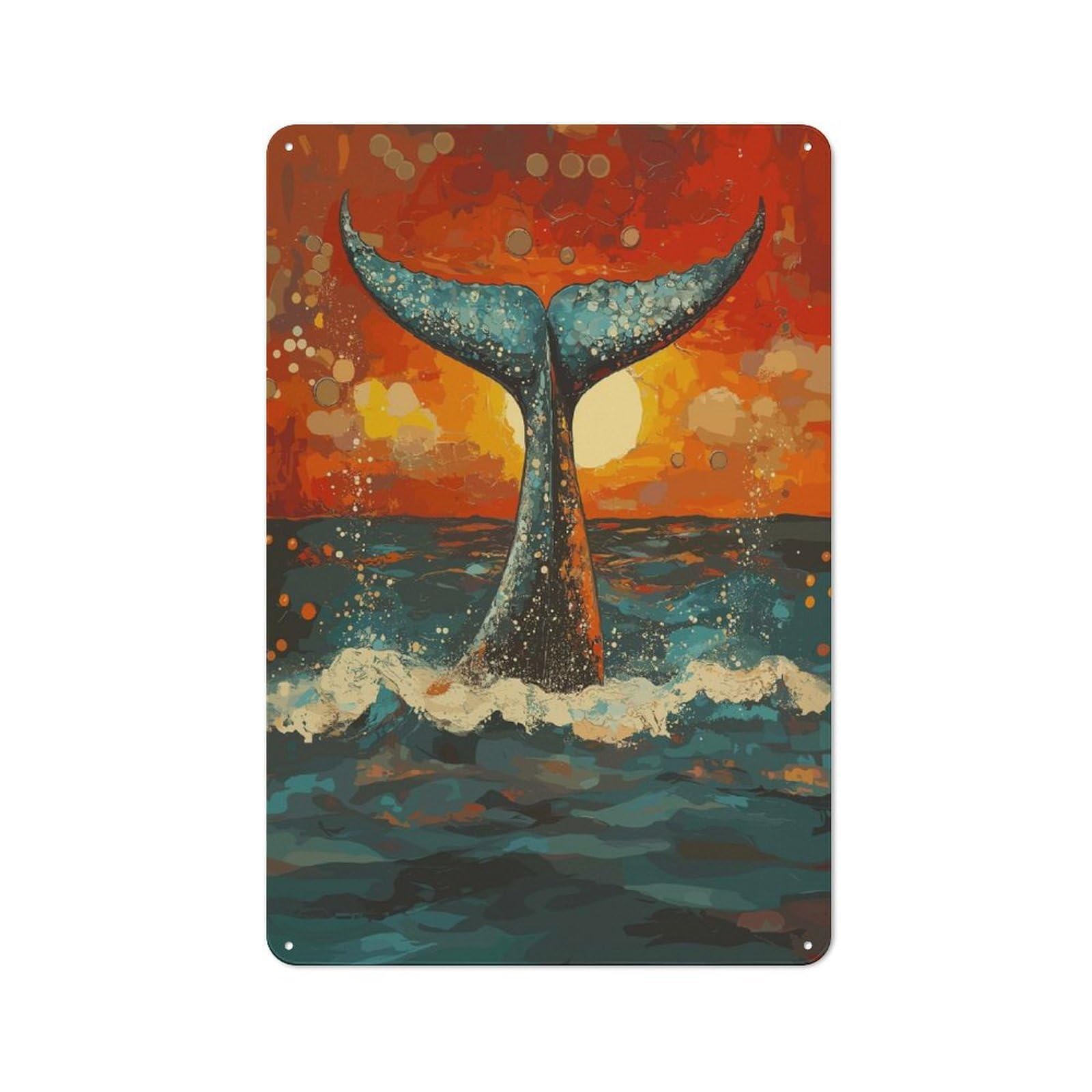 Junmoney Whale Tail At Sunset Old Style Metal Sign 30X20cm, Bar Wall Plaque For Diner, Restaurant, Shed Or Kitchen